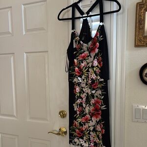 White House Black Market Black Floral Backless Dress